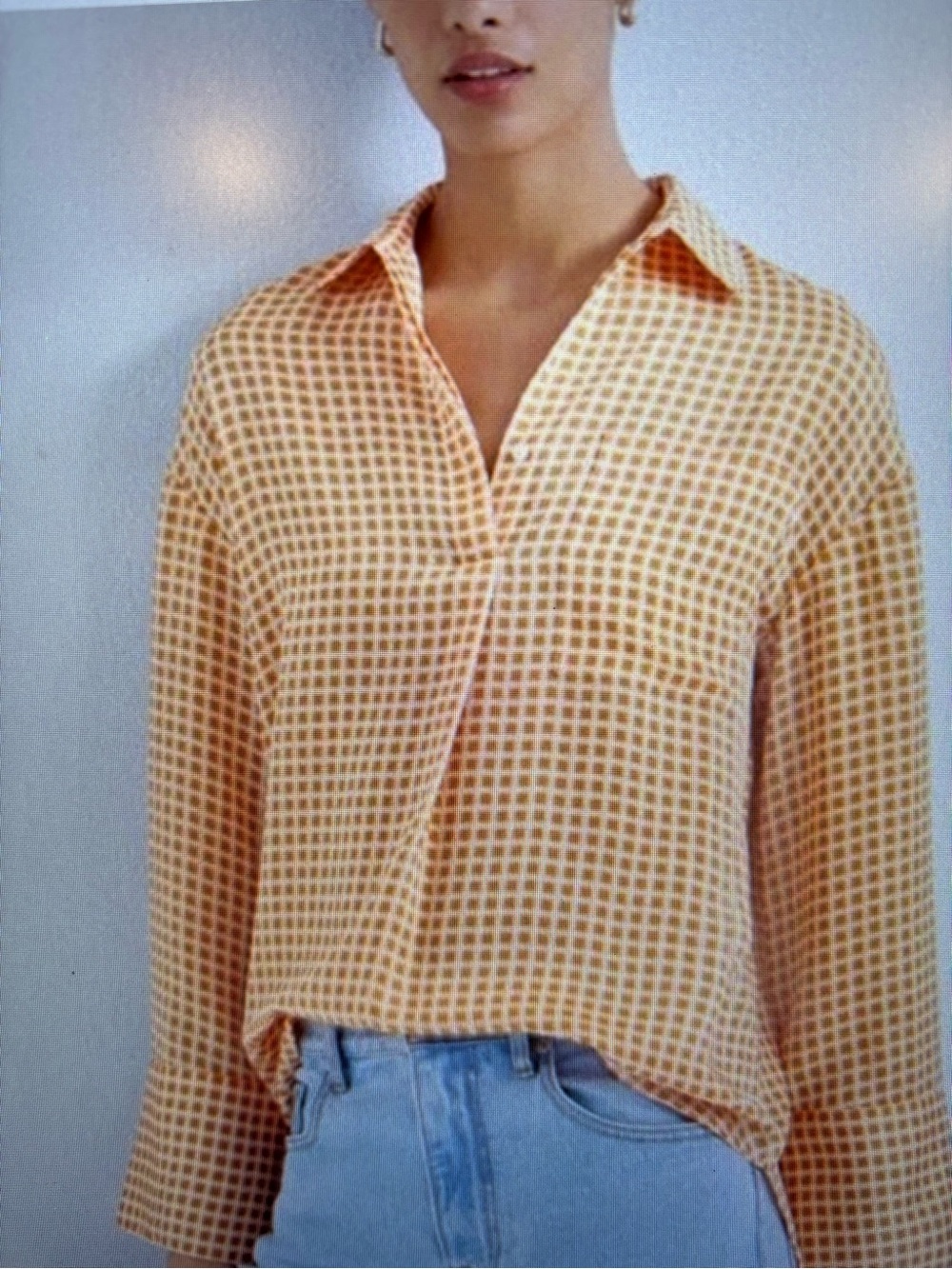 Club Monaco Size XS New Gingham Popover Pocket Shirt Orange/White Plaid